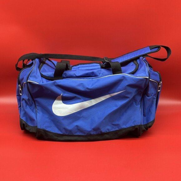 Unisex Nike Blue & Black w/Silver Swoosh Logo LARGE Duffle Bag w/Shoulder Strap - Picture 1 of 11